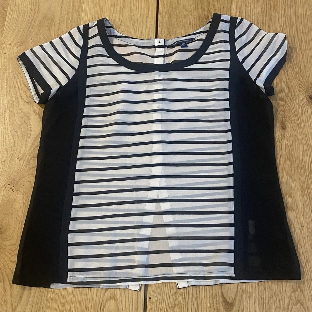 American Eagle Women's Sheer Black & White Striped Blouse, Size Medium Open Back